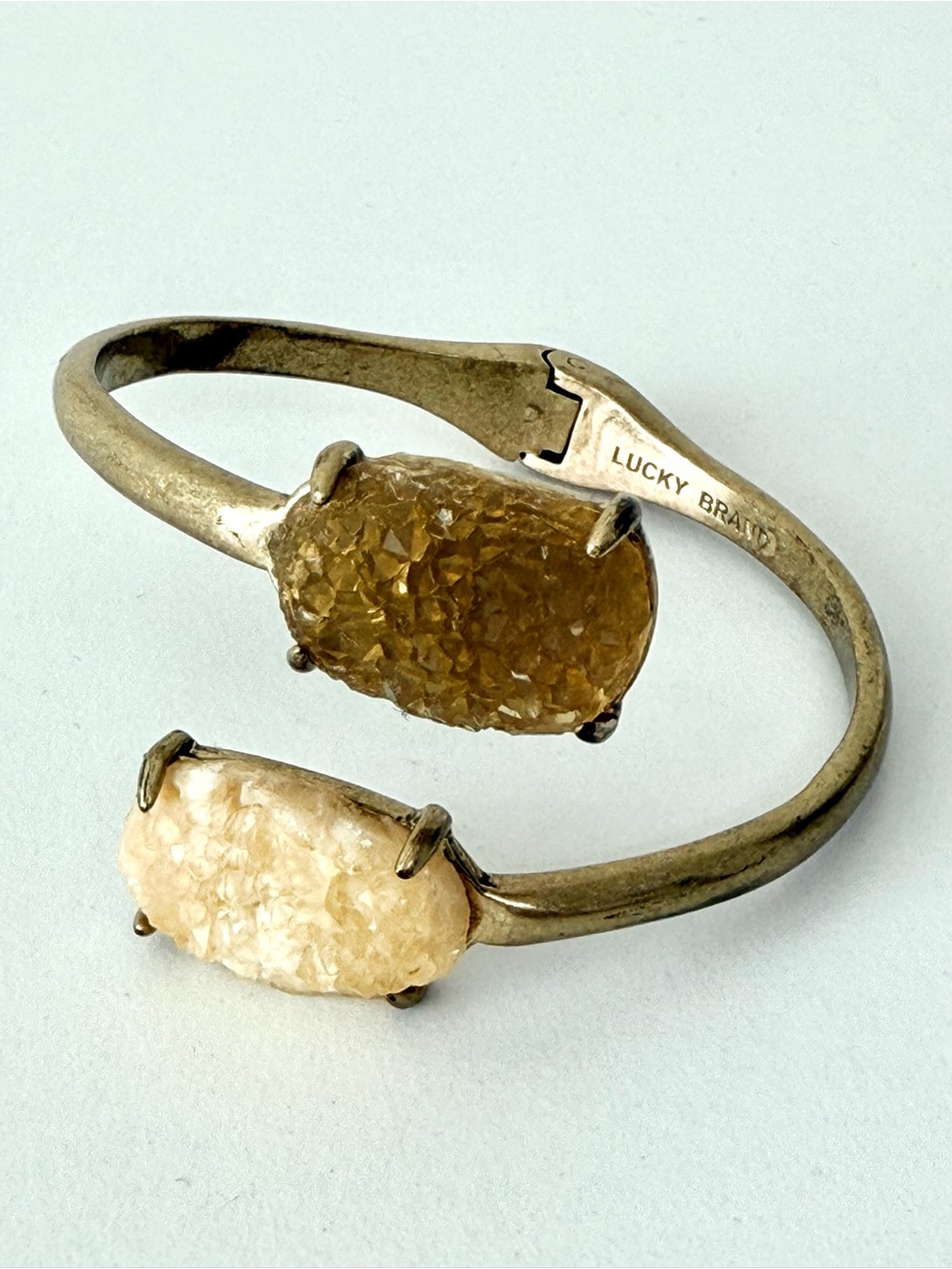 Lucky Brand Raw Faux Druzy Quartz Hinge Cuff Bracelet Gold Tone